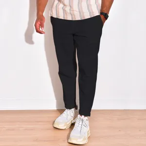 Men's casual black trousers summer cotton linen style business casual pants comfortable bottom wear