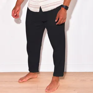Men's casual black summer pants, lightweight cotton linen trousers for daily wear.