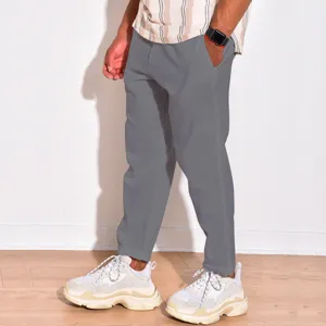 Men's casual linen trousers summer breathable lightweight straight leg grey daily wear pants