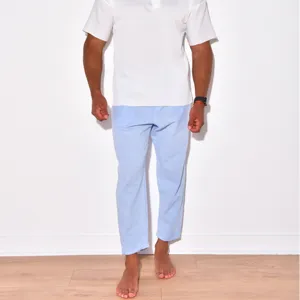 Men's light blue casual trousers summer cotton linen long pants comfortable everyday wear