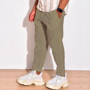 Men casual trousers summer cotton linen breathable straight pants detail view fit.