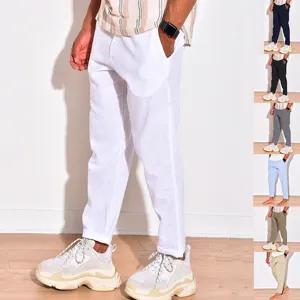 Men Casual Cotton Linen Pants Japanese Vintage Straight Fit Trousers Breathable Multi-Pocket Summer Drawstring Casual Bottoms