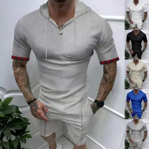 Completo estivo casual da uomo felpa con cappuccio manica corta e pantaloncini wafflewear