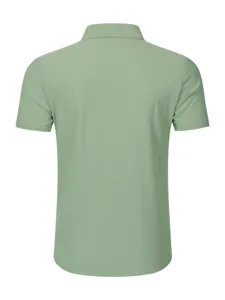 Camisa casual hombre liso manga corta vista trasera detalle, tejido transpirable.