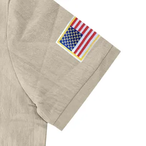 Men's linen short sleeve polo shirt with US flag embroidery, casual summer top for men.