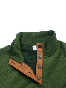 Men's green stand-up collar long sleeve jacquard knit pullover sweatshirt detail view size M
