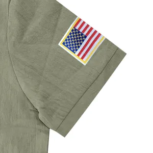 Men's summer linen short sleeve polo shirt with US flag embroidery casual top apparel.