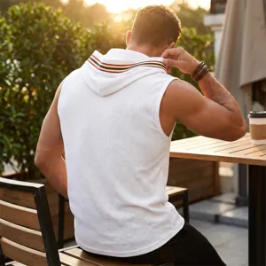 Sudadera sin mangas hombre waffle knit verano casual sportswear chaleco con capucha