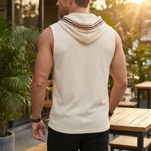 Chaleco con capucha sin mangas de tejido waffle para hombre, ajuste cómodo de verano.