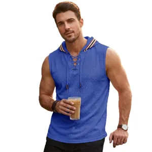 Chaleco deportivo sin mangas con capucha waffle hombre verano azul streetwear casual