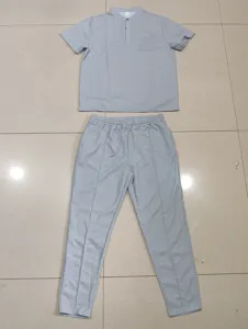Men grey waffle short sleeve shirt and matching long pants casual lounge set detail.