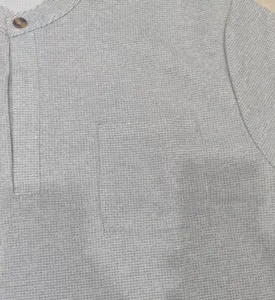 Men grey waffle knit shirt fabric detail close-up casual short sleeve top texture view
