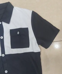 Camisa hombre manga corta gofrado bloque color vista detalle top casual chic nuevo