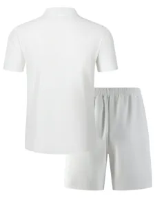 Men's summer casual sportswear set, solid color short sleeve shirt and comfortable shorts.