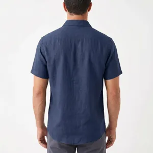 Men's Solid Color Short Sleeve Linen Shirt Casual Business Summer Breathable Button Down Top