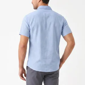 Men casual linen short sleeve shirt, breathable summer button down shirt with classic collar.