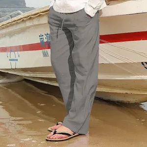 Herren lässige lose Leinen Baumwolle Hose mit Kordelzug, ideal für Sommer Strand und Alltag.