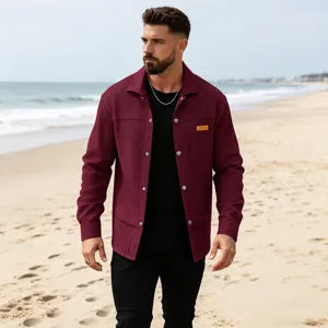 Chemise homme manches longues gaufrées veste décontractée revers poche mode chic