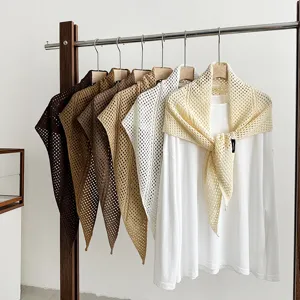 Women's Hollow Knit Triangular Shawl Solid Color Lightweight Scarf Stylish Elegant Fashion Outerwear Cape
