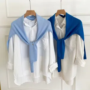 Ensemble chemise blanche et châle tricoté minimaliste coréen, haut élégant polyvalent.