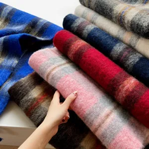 Cozy autumn winter retro color-block plaid tassel scarf, thick warm soft couple accessory.