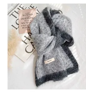 Bufanda de cachemira gruesa y cálida para mujer, tejido de punto suave, elegante estilo gris.