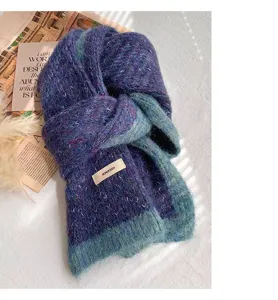Bufanda de punto gruesa y cálida de invierno para mujer, suave degradado azul morado elegante.