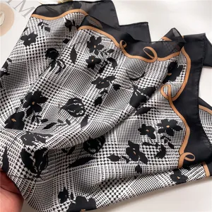 Primavera verano mujer pañuelo de seda pata de gallo floral ligero protección solar