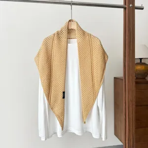 Wool blend hollow knit triangle shawl scarf stylish women outerwear winter cozy accessory