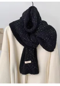 Bufanda de invierno gruesa de punto para mujer, cuello negro cálido jaspeado, suave y cómoda.