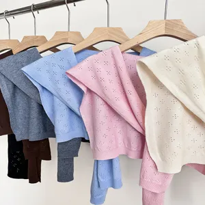 Korean style floral hollow knit shawl for women, thin layer cardigan, spring and summer wear.