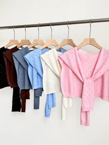 Korean floral hollow-out knit shawl cardigan, multi-color lightweight layering top for women.