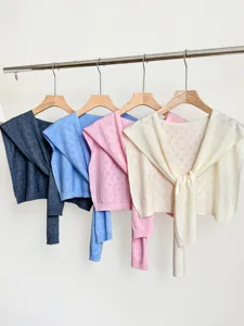 Korean style floral hollow knit shawl women spring summer thin cardigan layering cover up