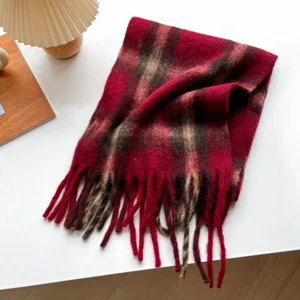Autumn winter vintage colorblocked plaid tassel scarf soft thick warm long scarf