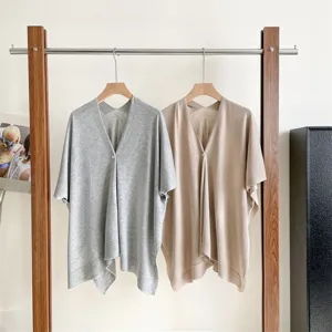 Women's Summer Knit Shawl Button Cardigan Open Front Cape Cover Up Lightweight Outerwear