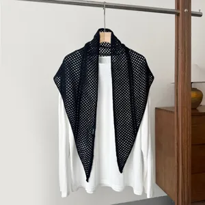 Black crochet triangular shawl knit openwork wrap elegant stylish women scarf cardigan