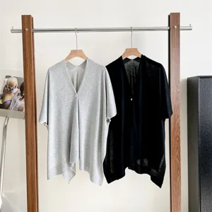 Summer thin knit cardigan sunscreen shawl elegant cape cover-up women casual outerwear detail