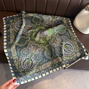Vintage paisley printed square silk scarf women elegant baroque head wrap neckerchief fashion