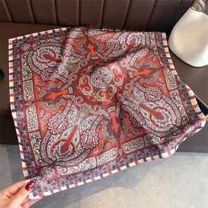 Retro paisley print silk square scarf women fashion vintage neckerchief stylish hair wrap.