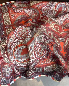 Vintage red paisley print silk square scarf women fashion retro ethnic neckerchief hair band