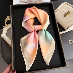 Elegant gradient silk square scarf, versatile fashion neckerchief and stylish sun protection shawl.