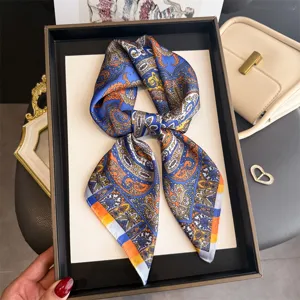 Vintage Paisley Floral Printed Square Scarf Elegant Silk Feel Fashion Neckerchief Head Scarf Wrap For Women