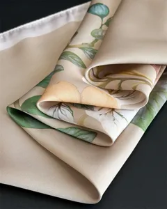 Elegant floral printed silk satin square scarf for women neckwear neck scarf detail.