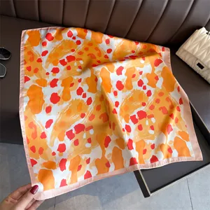 Abstract leopard print silk feel square scarf fashionable neckerchief head wrap for women