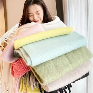 Soft fluffy mohair winter scarf warm thick solid color cozy fashion accessory detail view