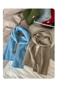 Solid color knitted winter scarf for women, soft warm woolen neck wrap, stylish student accessory.
