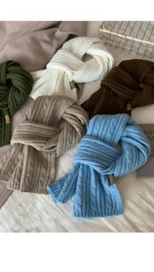 Solid color knitted scarf women winter soft cozy warm woolen winter neck warmer student