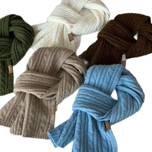 Winter warm solid color knitted scarf soft cozy wool neckerchief for women and students