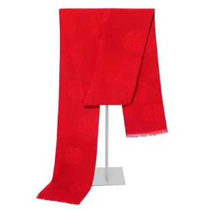 Red cashmere feel scarf winter warmth traditional pattern long tassel design party fashion shawl