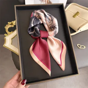 Color-blocking printed fashion silk square scarf elegant shawl for women daily wear and chic styling